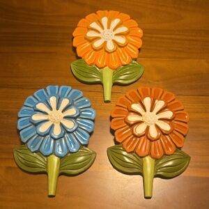 Vintage Colorful Plaster Floral Wall Decor Set - 1969! PRICE FIRM.